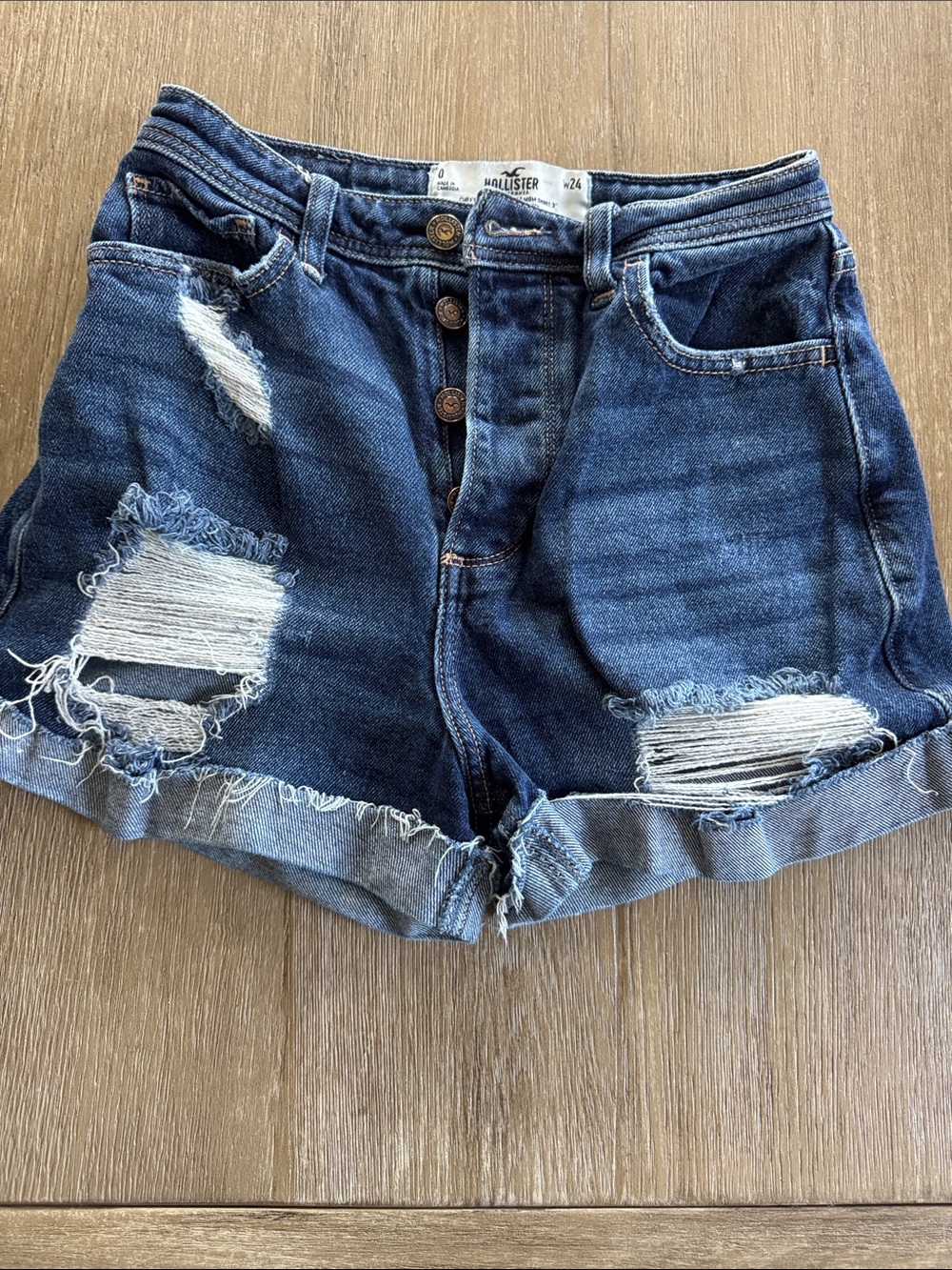 Hollister Ripped High-Waist Denim Shorts - Blue